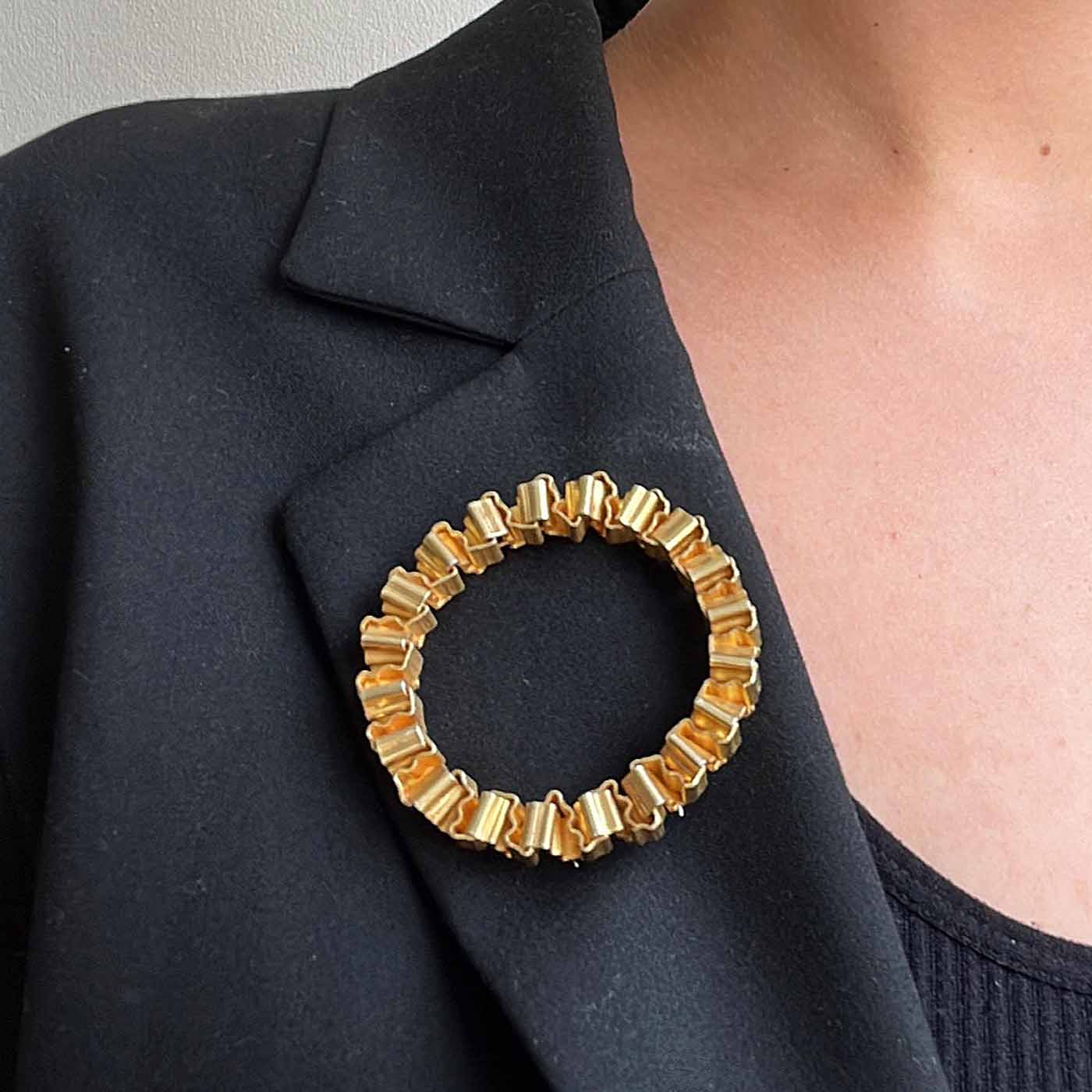 Hand-Folded XYZ Circle Brooch in Sterling Silver